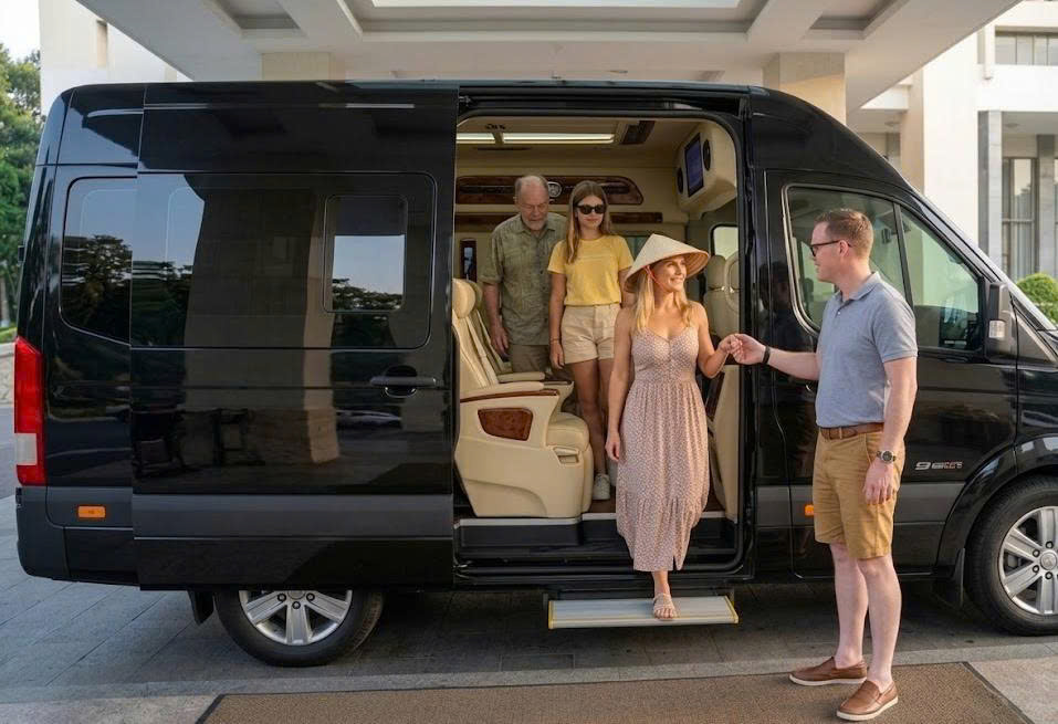 Private luxury limousine transfer for families traveling in Vietnam.