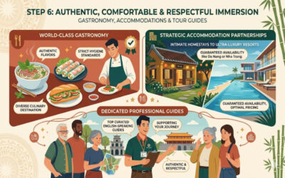Authentic gastronomy, luxury accommodations, and professional guides for your bespoke Vietnam travel roadmap.